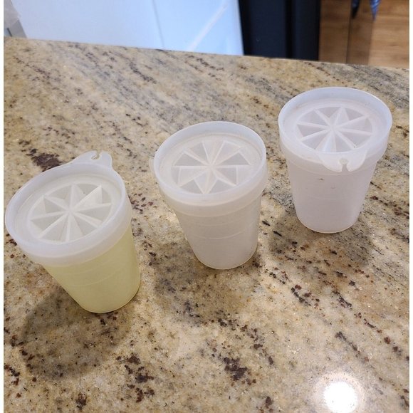 3 Tupperware Containers Midget Mini Yellow Sheer with Lids 101-17 21 25 Vintage - Picture 2 of 9